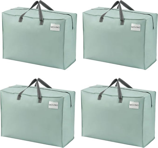 VENO 4 Pack Heavy Duty Moving Bags, Storage Bags, Packing Supplies, Top Zipper, Storage Totes for Camping, Clothes, Bedding, Comforters, Pillows (27 Gallon Light Green, 4 Pack)