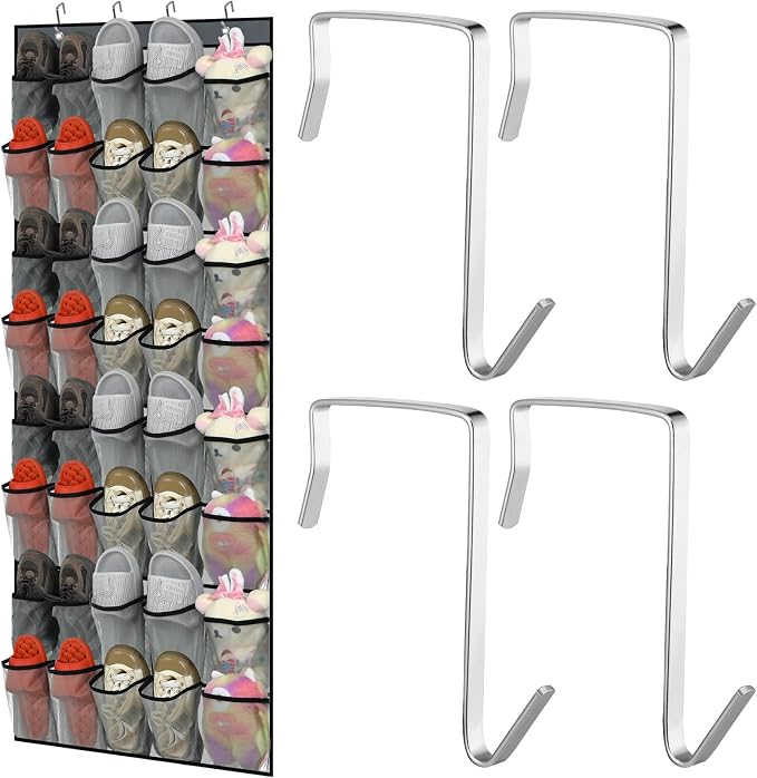Windyun 40 Over The Door Shoe Organizer, Large Mesh Pocket Hanging Shoe Rack Hanger Large Capacity Gray Behind The Door Storage Holder for Dorm College Closet Entryway Bedroom Utility Room Women Men