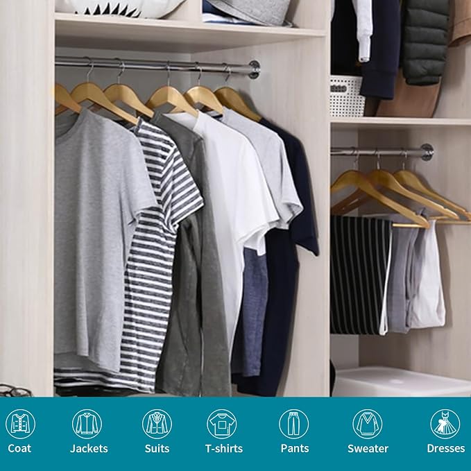 ABHENG 20 Pack Wooden Coat Hangers, 360° Swivel Hook, Suit Hangers with Anti-Slip Notches, Clothes Hangers for Jackets, Shirts, Dress, Natural UAWY0520N