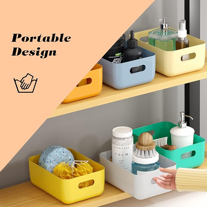 OWill 12 PCS Plastic Storage Bins and Baskets for Efficient Home Classroom Organization Small Containers in Multicolour for Kitchen, Cupboard box, and Bathroom Organizer on Shelves and Tubs