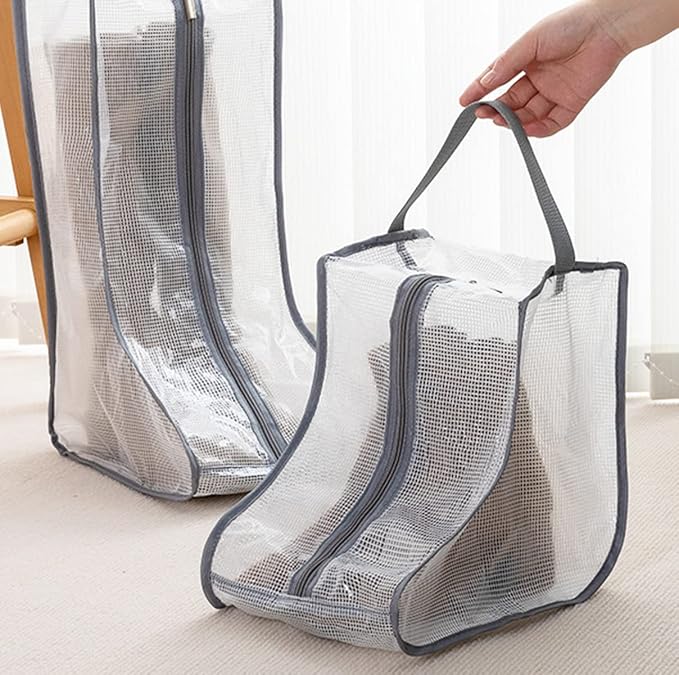 Portable Women's Tall/Short Boot Storage Bags - 2 Pack Waterproof Transparent Travel & Daily Use Shoe Bags