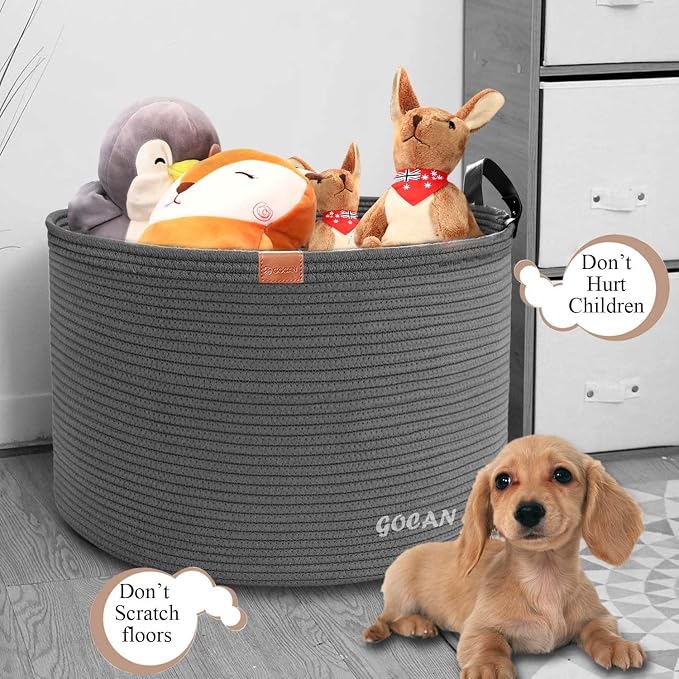 GOCAN Extra Large Storage Laundry Basket 22" X 22"X 14" Cotton Rope Woven Basket for Blanket Basket with Handles for Living Room Toys Storage XXXL (Dull grey)