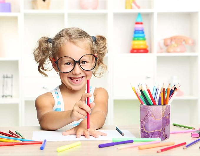 Large Capacity Colored Ceramic Marble Pencil Storage Marker Pen Holder Cute Stationery Holder For Office, Girl Women Adult, Purple Marble