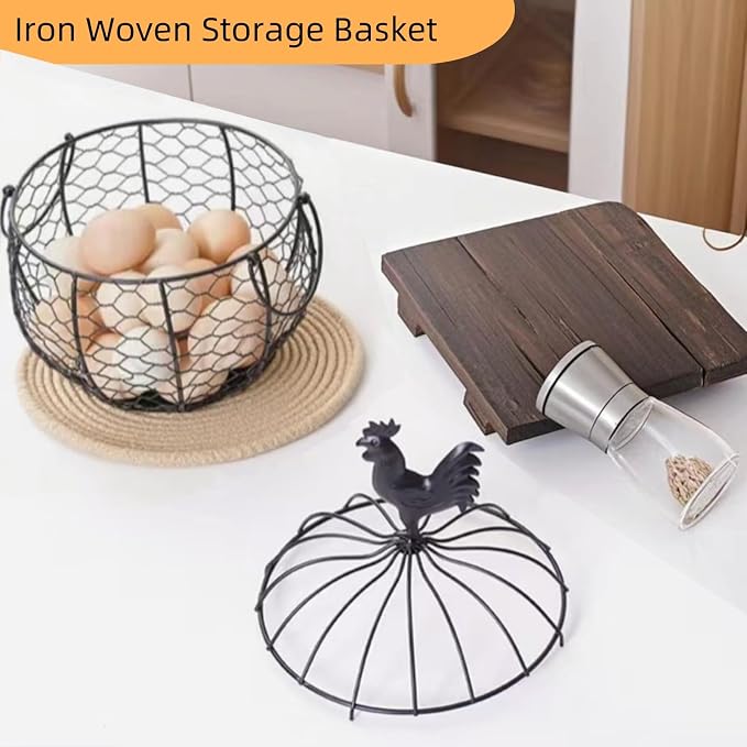 Wire Egg Basket for Gathering Fresh Eggs with Handle | Metal Egg Holder Countertop | Farm Fresh Egg Collecting Basket and Storage Holder | Suitable for Kitchen, Countertop and Farm (About 36 Eggs)