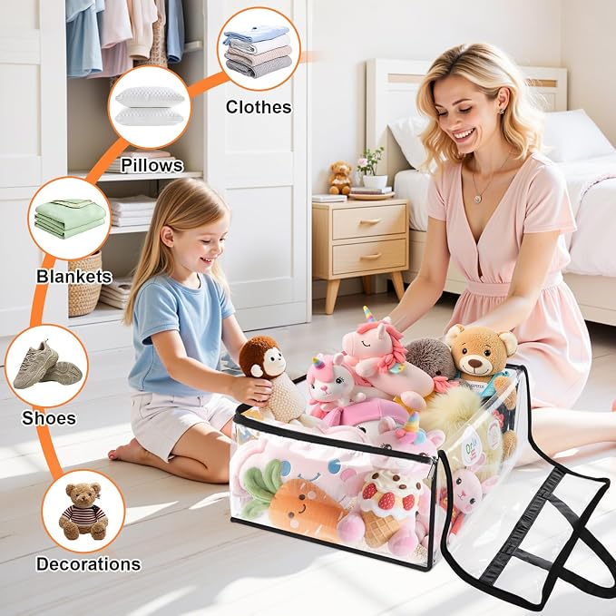 SpaceTrove Clear Clothes Storage Bags, 6 Pack Closet Organizers and Under Bed Storage Containers, Foldable Moving Bags with Zippers for Comforter, Blanket, Bedding, Duvet, PVC Packing Bags 60L
