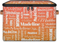 Custom Storage Basket with Name, Personalized Keepsake Box with Zipper Lid, Foldable Fabric Memory Bin Large capacity with Handle Orange