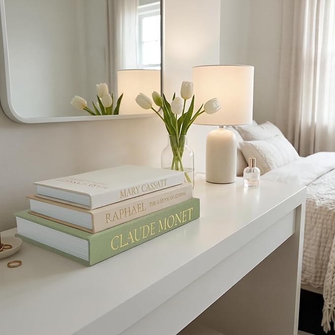 Sage Green Faux Book Box Set of 3 - Linen Decorative Books for Shelves, Fake Books for Decoration with Secret Compartment, Cottagecore Aesthetic Room Decor (Green-Beige-White)