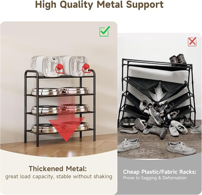 Shoe Rack,Long Shoe Organizer for Closet,Wide Shoe Storage for Entryway, 4 Tier Sturdy Metal Free Standing Shoe Shelf