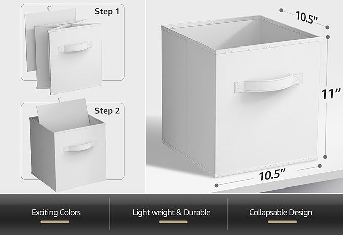 Sorbus Foldable Storage Cubes - 6 Pack, 11 Inch, White, Fabric, Foldable, Storage and Organization, Versatile Use, Collapsible Storage, Lightweight and Durable