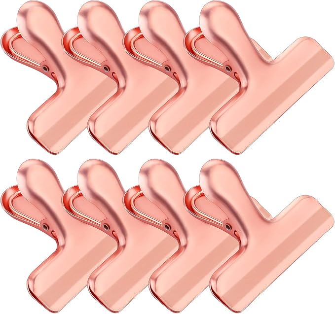 Whaline Stainless Steel Chip Clips Set, Rose Gold Chip Bag Clips Heavy Duty Food Clip Round Edge Air Tight Seal Grip for Home Office Kitchen Home Usage Storage (8 Pieces of the Size 3'')