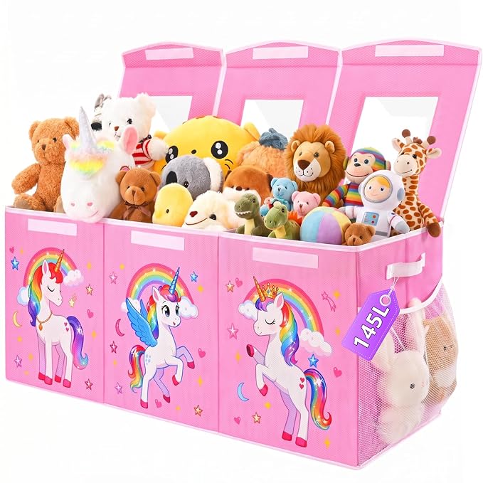 Livole 145L Toy Box, Collapsible Kids Toy Chest Bins with Lids Sturdy Large Toy Storage Organizer Boxes for Girls Nursery Room Playroom Closet, 40"X16"X14", Pink