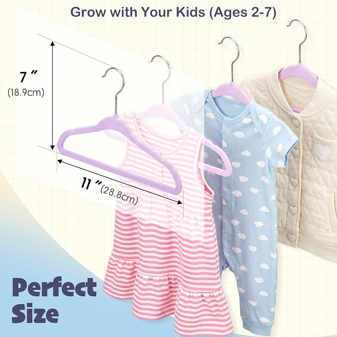 HOUSE DAY 11 Inch Velvet Baby Hangers 50 Pack Lt-Purple, Premium Kids Hangers for Children, Infant & Toddler Clothes, Durable Non Slip Small Baby Felt Hanger for Closet, Ideal for Everyday Use