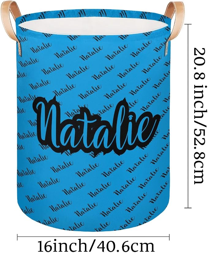 Personalized Laundry Basket, Custom Gift Laundry Hamper, Collapsible Nursery Waterproof Laundry Baskets, Dirty Clothes Toy Hamper with Handles Name Blue Black