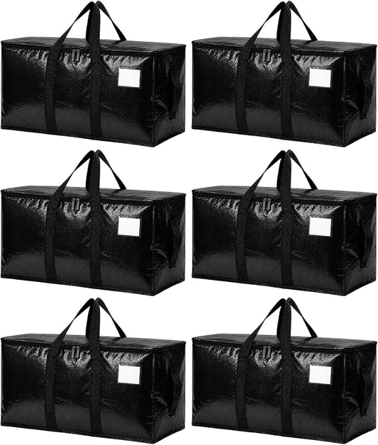 Songrey Heavy Duty Moving Bags, 6 Pack Large Storage Bags with Zipper & Handles, Waterproof Totes Bags for Clothes Packing, Moving, College Supplies, Home Organization