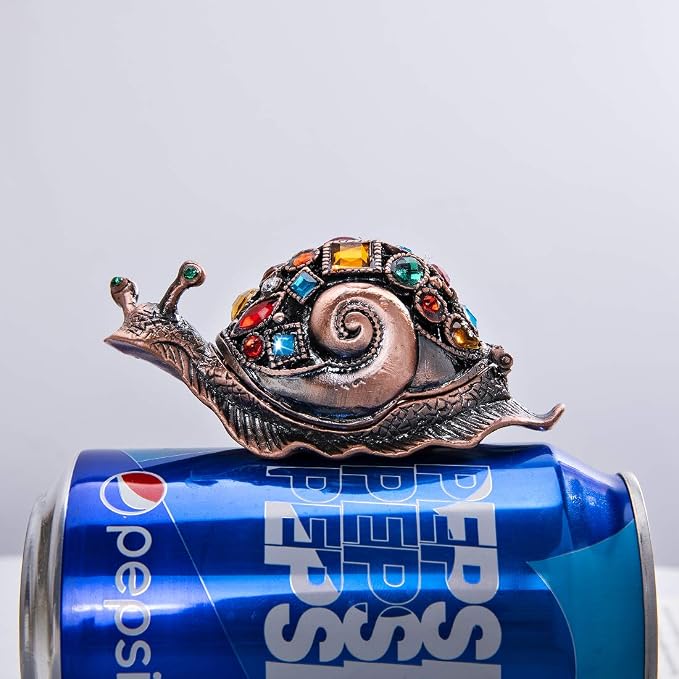 YU FENG 3.5inch Crystals Bejeweled Trinket Box Hand-Painted Brown Snail Animal Figurine Hinged Jewelry Box Collectible for Women Christmas Gift