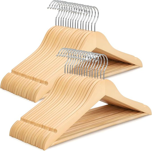 TOPIA HANGER Premium Wooden Hangers 30 Pack, Natural Wood Clothes Hangers, Durable Coat Hanger, 360° Swivel Hook, Non-Slip Shoulder Notches for Strap Dress, Shirt, Pant, Jacket-CT54N30