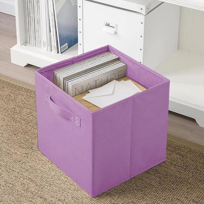 PowerKing Collapsible Storage Cubes with Handles, Fabric Foldable Bins for Closet Shelves, Durable Organization Storage Bins, 10.5'' x 11'' x 10.5'', 2 Pack, Purple
