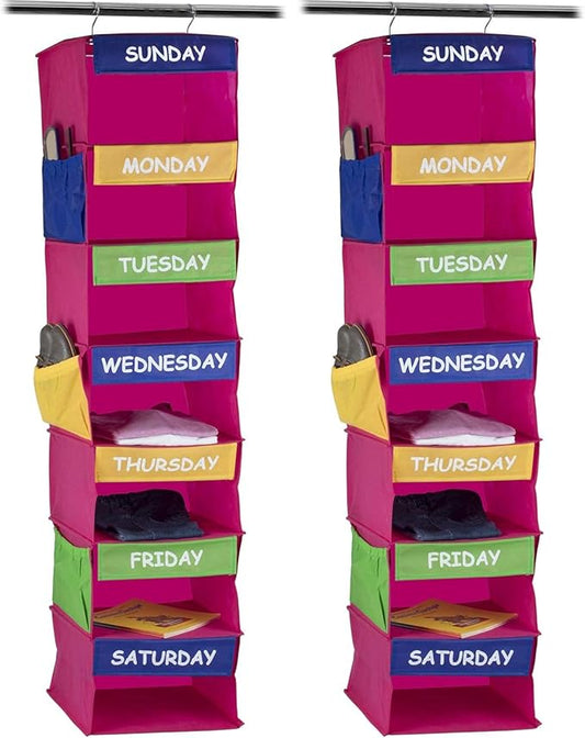 Sagler Daily Activity Organizer Kids 7 Shelf Portable Closet Hanging Closet Organizer Great Closet Solutions (Pack of 2)