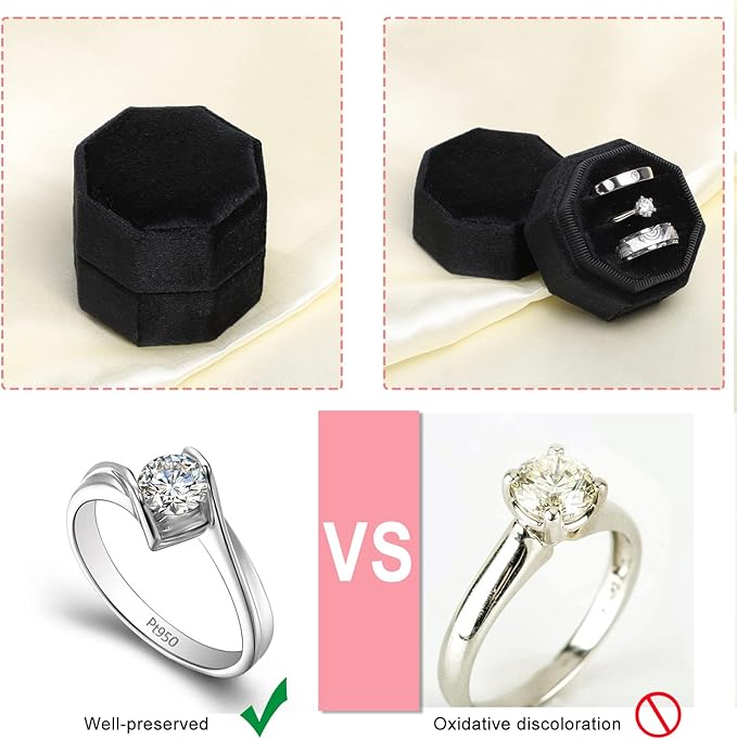WantGor Velvet Ring Box, 3 Slots Jewelry Ring Gift Box Vintage Ring Holder | Ring Display Case for Wedding Ceremony Proposal Engagement (Black)