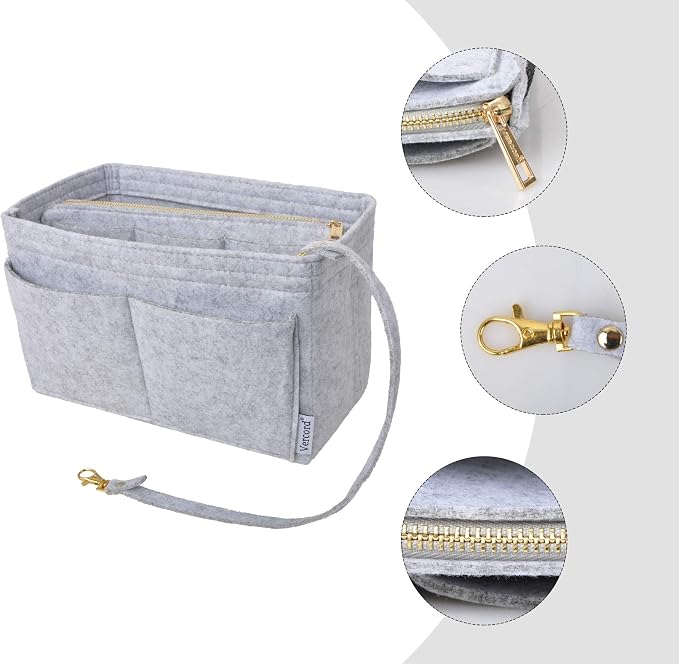 Vercord Felt Organizer Insert For Purse Handbag Tote Bag In Bag Inside Shaper Divider Neo Grey Large