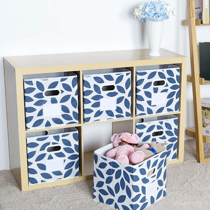 MAX Houser 6 Pack Foldable Fabric Storage Bins with Handles - Ideal for Closet Organization, Bedroom （Blue, 12"x12"x12"）