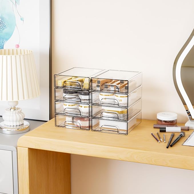 Yieach 12 Pack Clear Stackable Storage Drawers,2.2'' Acrylic Drawer Organizers for Countertop,Office Supply Organizer and Makeup Organizer,Small Plastic Drawers For Pen,Art Crafts Storage,Stationary