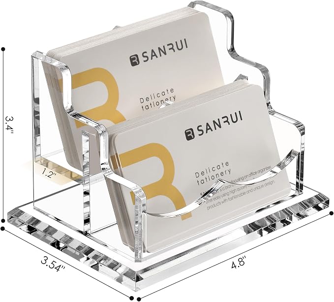 SANRUI Clear Horizontal Business Card Holder Stand for Desk, Acrylic Desktop Display Name Cards Holders Organizer Storage Rack,for Exhibition, Home, Office,2 Tier 2 Pocket, 120 Card Capacity