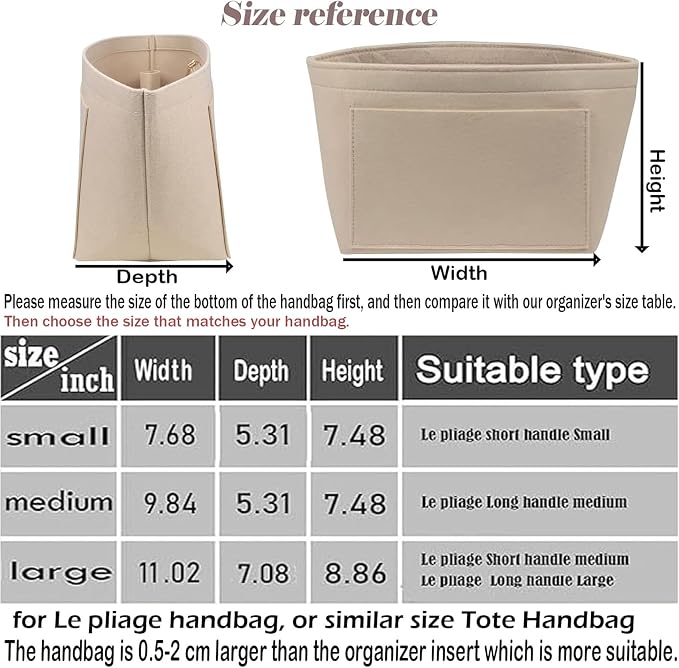 Lckaey Purse Organizer Insert for longchamp(Small) shor thandle Handbags Organizer 1012Beige-S