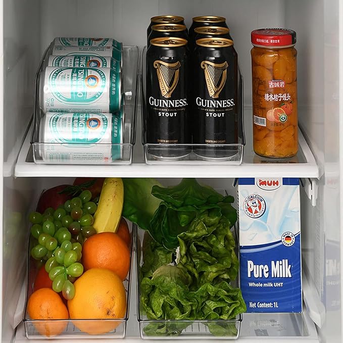 2Pcs Soda Can Organizer for Refrigerator, Refridge Organization and Storage, Canned Goods Organizer for Pantry, Produce Containers for Fridge, Clear Plastic Fruit Storage Containers for Fridge