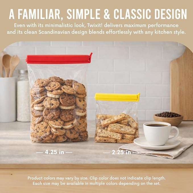 Linden Sweden Twixit Bag Clips - Keep Food Fresh, Stop Spillage - Keep Food Fresh, Prevent Spillage - Great for Storage and Organization - Microwave, Freezer & Dishwasher-Safe - BPA-Free - Set of 13