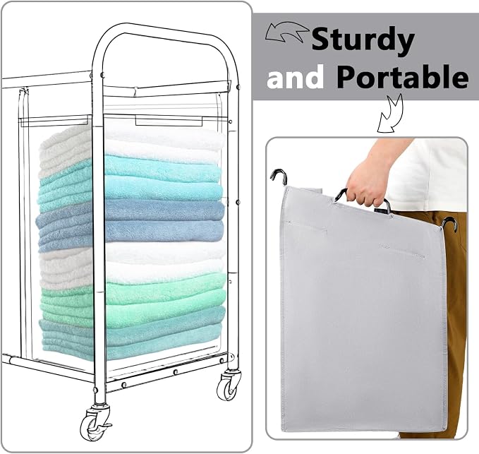 Windyun 3 Pcs Hypotenuse Laundry Sorter Replacement Bags Hamper Cart Removable Replacement Bags Laundry Storage Organizer Bag Hamper Liner, No Hooks 14.76 x 8.66 x 23.23/19.29 Inch(Gray)
