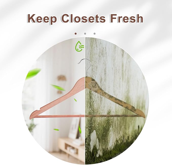 HOUSE DAY Cedar Hangers for Closet 30 Pack, Smooth Cedar Wood Hangers with Rings, 360° Swivel Hook, U-Shape Notched, Non Slip Pant Bar, Sturdy Wooden Clothes Hanger for Coats, Dresses, Suits