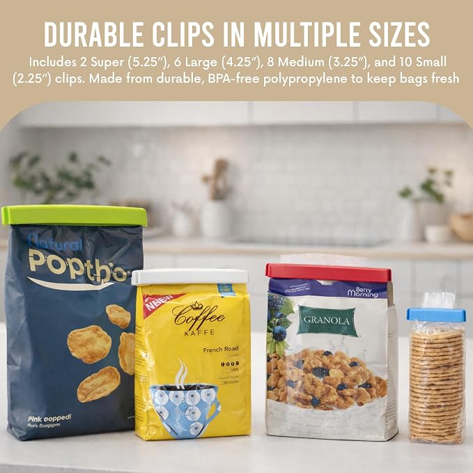 Linden Sweden Twixit! Bag Clips - Set of 26 - Keep Food Fresh, Prevent Spillage - Great for Storage and Organization - Microwave, Freezer and Dishwasher-Safe - BPA-Free