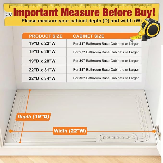 Aisslro Under Sink Mat 22" X 19", Waterproof Silicone Cabinet Organizer Protector with Raised Edge, Kitchen & Bathroom Leak Tray, Shelf Liner & Pet Feeding Mat for Dog Cat Food Mats, Beige