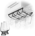 CairnCradle Whiskey Glass Rack - Under Cabinet Whisky Tasting Glasses Holder Storage Hanger Metal Organizer for Bar Kitchen (3 Across x 2 Deep, Matte Black)