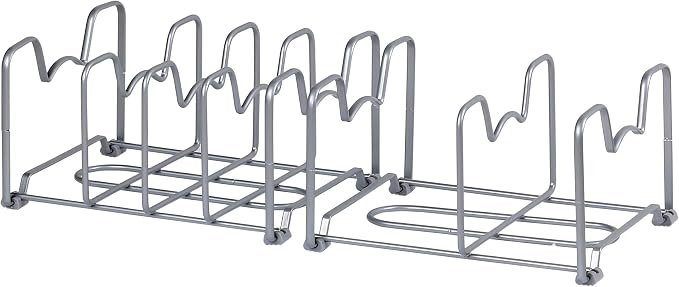 Simple Houseware 2-Pack Kitchen Pan Pot Lid Organizer Rack, Silver | 6 Compartments Shelf