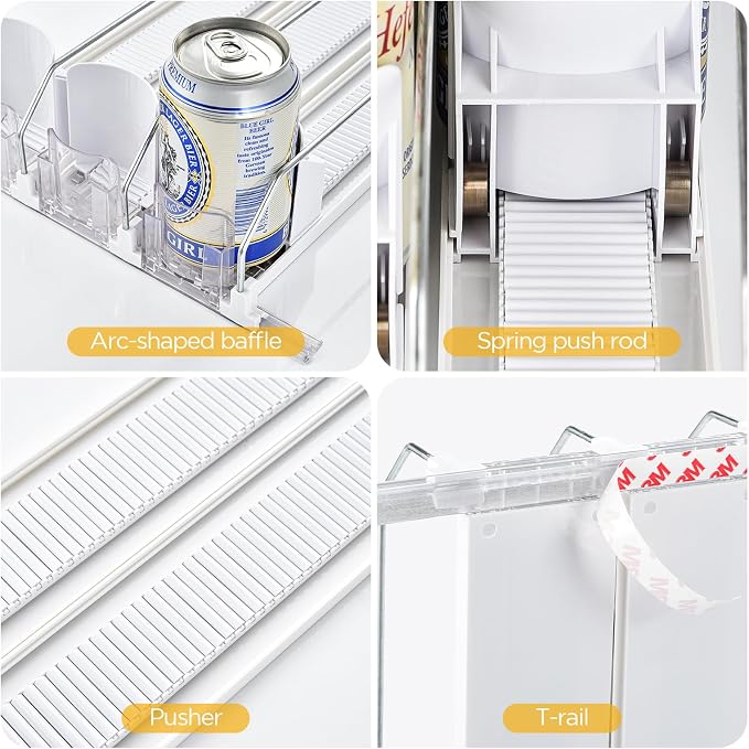 OTraki Fridge Drink Organizer 3 Rows Soda Clear Can Dispenser for Storage | Space-Saving Refrigerator Organizers with Pusher Glide and Adjustable Width, Automatic Can Holder for Hold up to 15 Cans