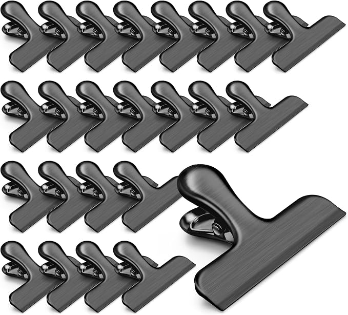 VNDUEEY 24 Pack Stainless Steel Chip Bag Clips, Chip Clips for Food Bags, Heavy Duty Clip for Kitchen and Office to Seal Coffee Bags, Paper Sheets, Air Tight Seal-3 Inches, Black
