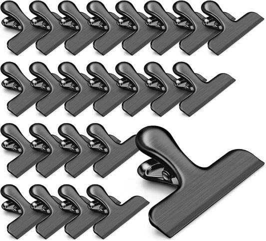 VNDUEEY 24 Pack Stainless Steel Chip Bag Clips, Chip Clips for Food Bags, Heavy Duty Clip for Kitchen and Office to Seal Coffee Bags, Paper Sheets, Air Tight Seal-3 Inches, Black