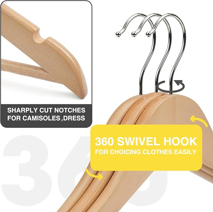 Wooden Hangers 30 Pack,Clothes Hanger for Daily Used,Smooth Finish Wood Hangers with Precisely Cut Notches,Coat Hangers, Heavy Duty Hanger for Shirt Suit Dress (Natural)