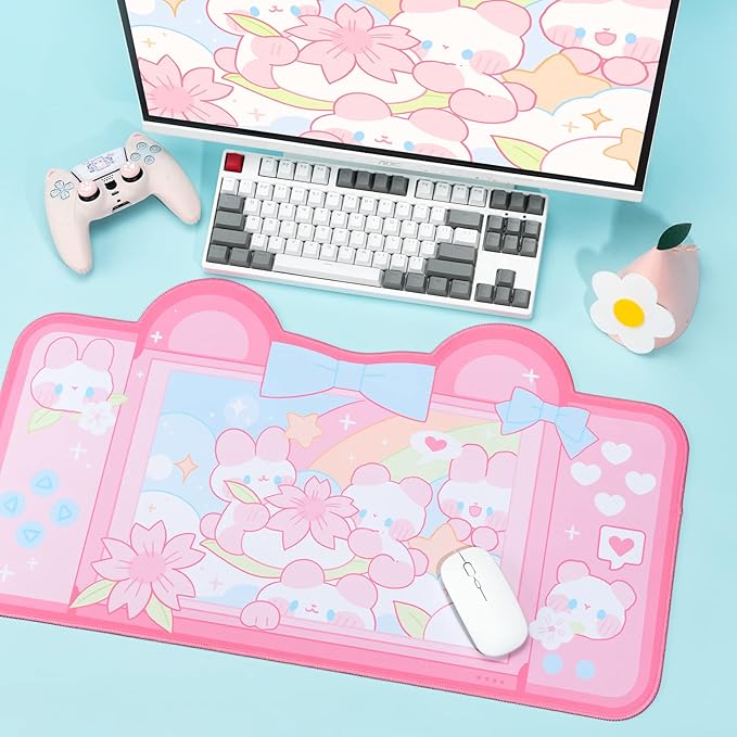 Pink Mouse Pad Large Gaming Mouse Pad, Waterproof Easy Clean,Non-Slip Base Long Office Desk Mat,Durable Large Extended Keyboard Mouse Pad with Stitched Edges for Office Gaming