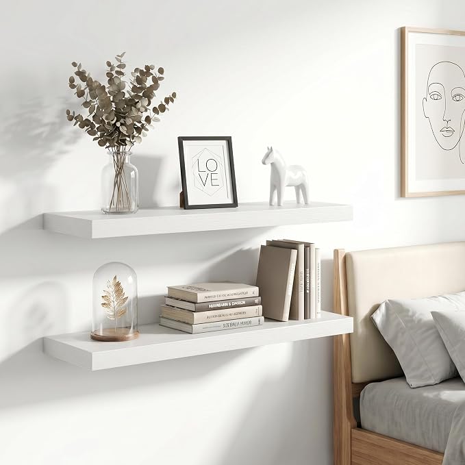 Vivelove 40 Inch Floating Shelves Wall Mounted for Display, 6.5 Deep Duty Shelves with Invisible Brackets for Living Room,Bedroom,Kitchen, Bathroom Storage & Decor,40" Wx6.5 Dx1.4 H - White