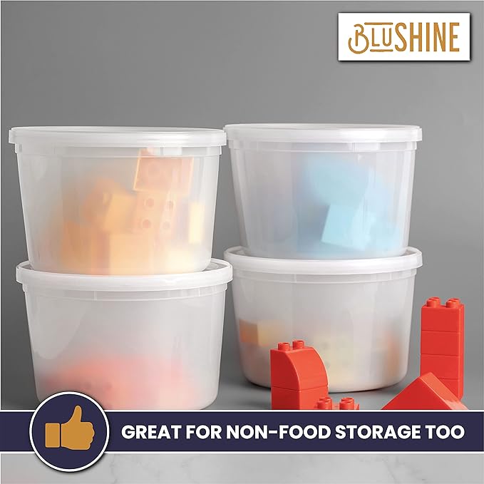 BluShine Deli Containers with Lids, Plastic Food Storage Containers | 64 oz, 12 sets Plastic Deli Food Storage Containers with Airtight Leak Proof Lids, Reusable, Microwave and Freezer Safe