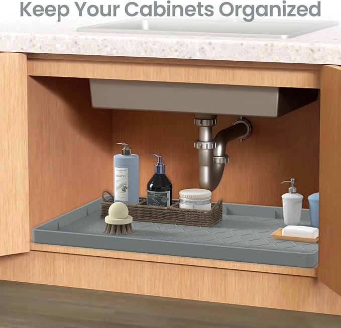 Mateeylife Under Sink Mats for Kitchen Waterproof 34"X22", Undersink Protectors，Silicone Mat Cabinet Liner, Under Sink Organizer for Bathroom and Kitchen，Boot Tray Pet Food Mat, Bronze
