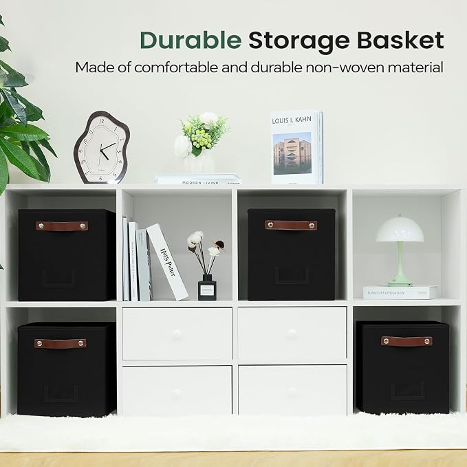 FinishingBo 6-Pack Storage Cubes with Handles & Label Holders Basket, Closet Cube Home Organizer Bins(Black, 10.5*10.5*11 inch)