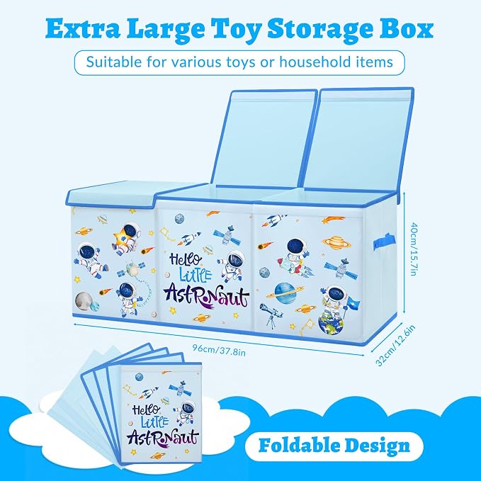 decalsweet Kids Toy Box Storage Chest Collapsible Storage Bin with Lids Handles for Boys Girls Toddler, Large Kids Toy Organizer Box for Kidsroom Bedroom Playroom Nursery,37.7"x12.5"x15.7"
