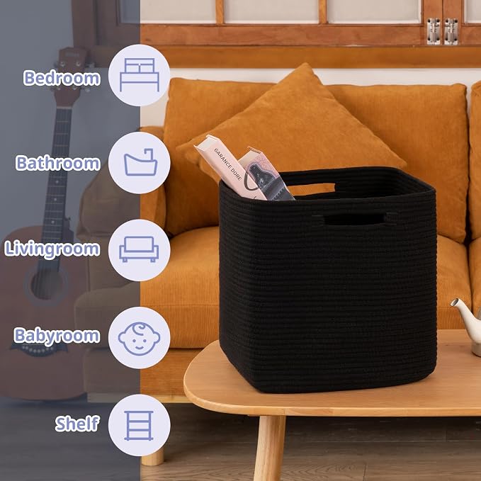 OIAHOMY Storage Cubes, 13 Inch Cube Storage Organizer, Collapsible Storage Bins, Baskets for Organizing, Storage Bins for Shelves-Black, 2-PACK
