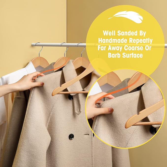 Wooden Hangers 30 Pack,Clothes Hanger for Daily Used,Smooth Finish Wood Hangers with Precisely Cut Notches,Coat Hangers, Heavy Duty Hanger for Shirt Suit Dress (Natural)