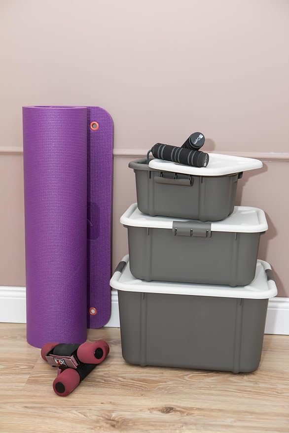 BranQ - Home essential Velur Universal Storage Container with Lid, Set of 3, Size 16 L, BPA-Free Plastic PP, Dark Grey