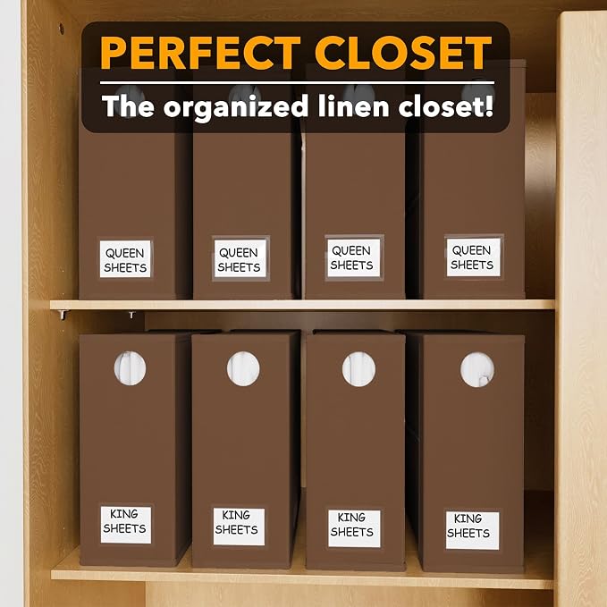 SpaceAid 8 Pack Bed Sheet Organizers and Storage, Foldable Linen Closet Organizer, Set Folder Keeper With Window XL (Queen & King Size) Bedding Container (Brown)